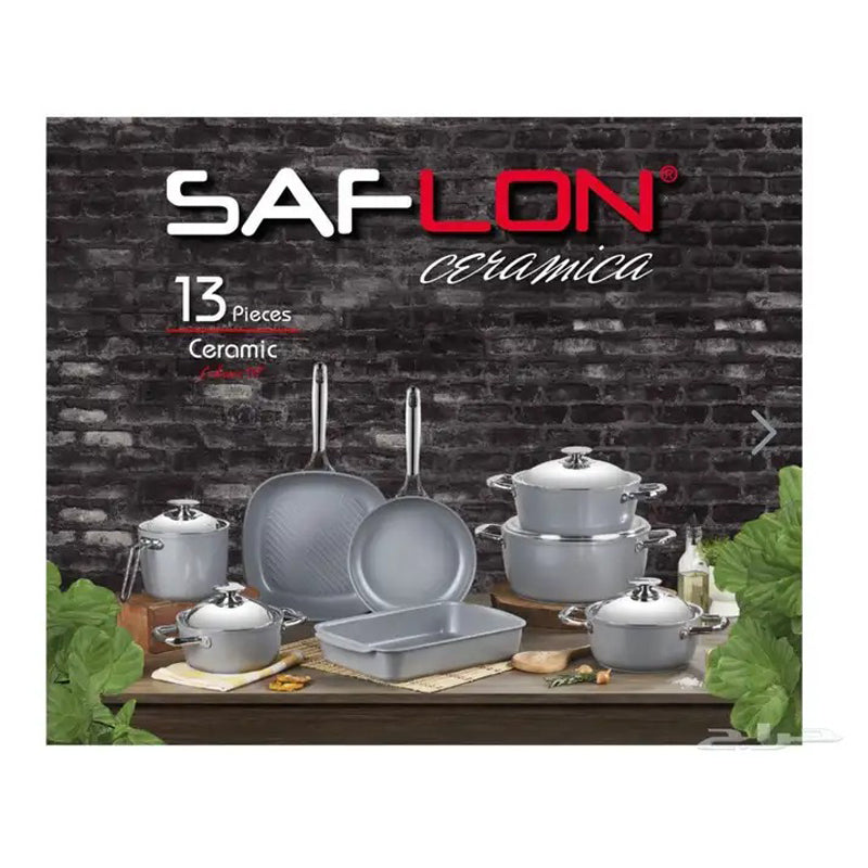 Saflon Ceramic Cookware Set 10 Pcs (28, 24, 20, 18 Pots + 26 Frypan + 28 Deep Pan) - Grey
