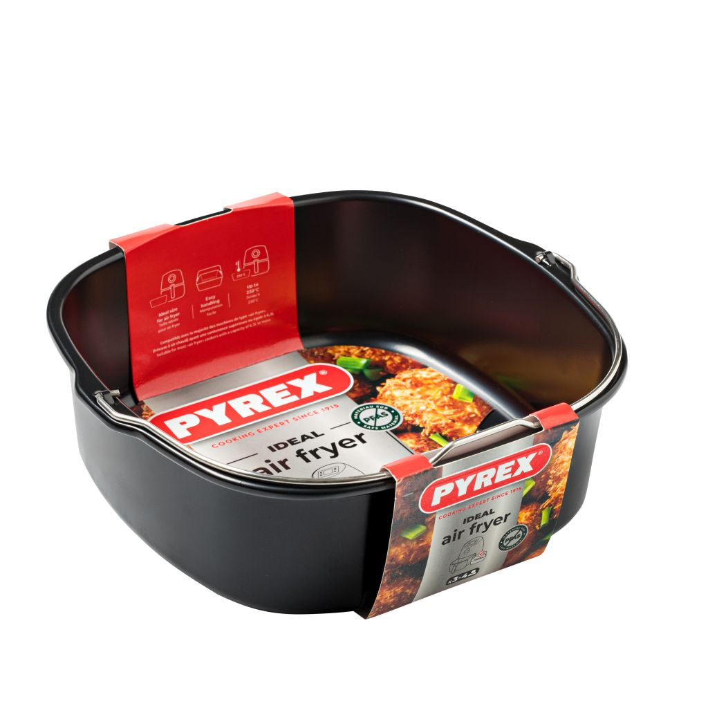 Pyrex Square Air Fryer Dish 1.9L 22×21×7.5Cm Suitable For Air Fryer Models 5L-Black