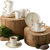 Porcelain Tea Set 12 Pcs - Pearl White + Gold