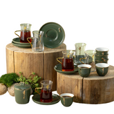 Tea And Arabic Coffee Set 19 Pcs - Olive + Gold