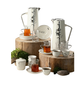 طقم ضيافة فاخر كامل ٢١ قطعة - أبيض لؤلؤي + فضي