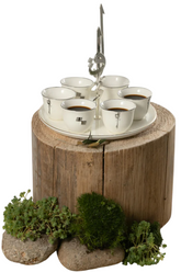 6 Arabic Coffee Cups With Stand And Handle - Pearl White + Silver