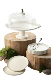 6 Plates And Stand With Acrylic Cover With Knife - Pearl White + Silver