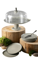 6 Plates And Stand With Acrylic Cover With Knife - Grey + Silver