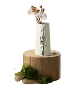 Flower Vase - L -13x25 cm - Pearl White + Silver