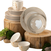 Dinner Set 18 Pcs - Beige + Gold