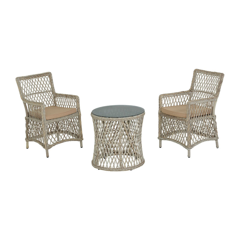 Brafab 3Pc Dedikodu Set Cappuccino With Cushion - Brown