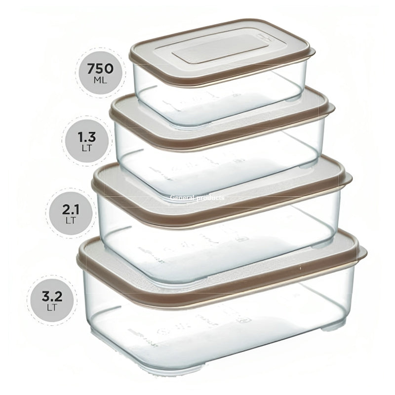 Follow Me 4Pc Plastic Storage Box Set-Mono(750Ml/1.3Ltr/2.1Ltr/3.2Ltr)-Clear