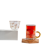 طقم استكانه وفناجين عربية مع صحون خشب - 18 قطعة - شفاف