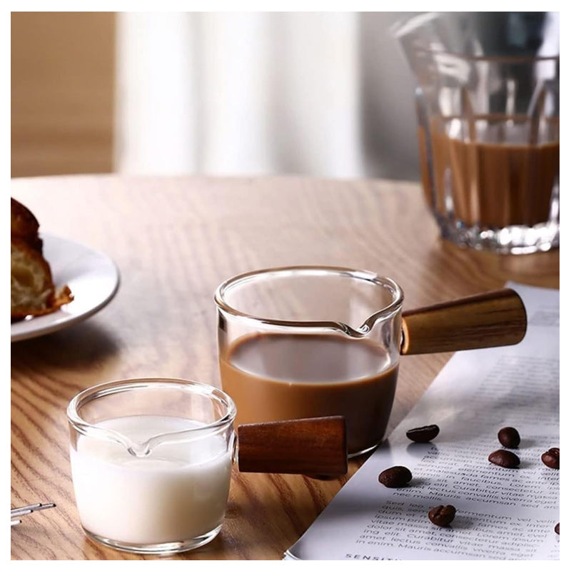 Borosilicate Coffeemilk Extraction Cup Wooden Handle 45Ml - Clear