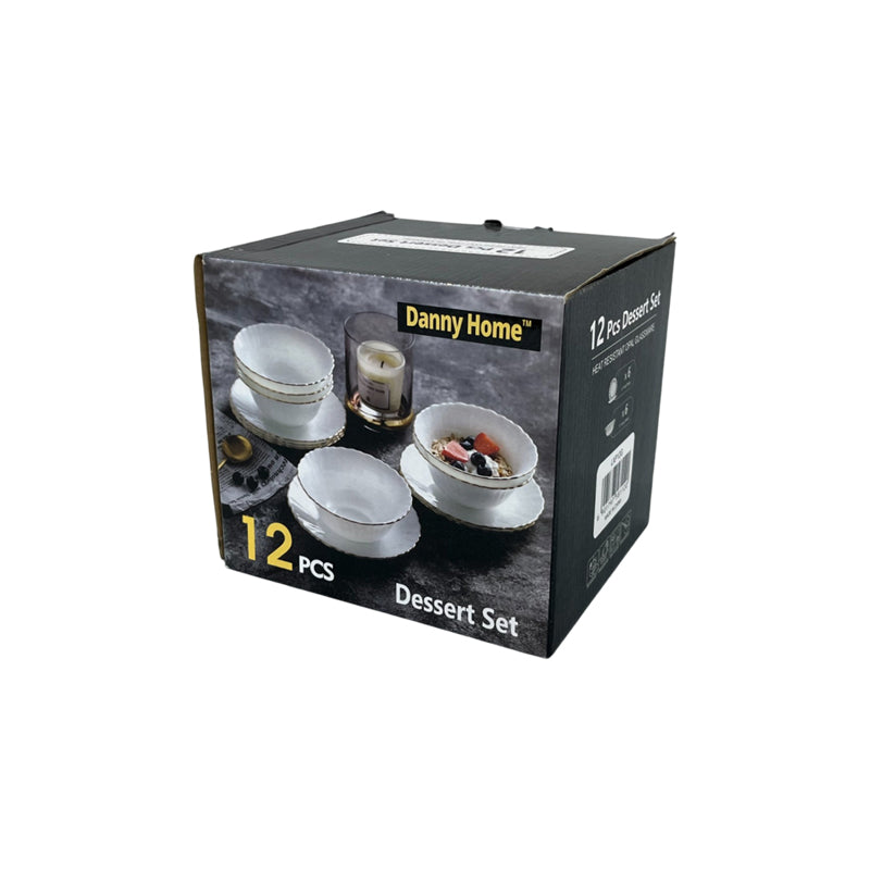 Danny Home 12Pc Dessert Set -(6 Plate+6 Bowl) - White