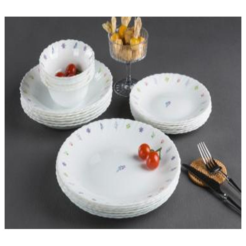 Danny Home 24Pc Dinner Set Round Design-C (6 Plate+6 Dessert Plate+6 Soup Plate+6 Bowl) - White