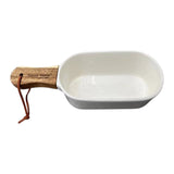 Danny Home Ceramic Dessert Server With Wooden Handle-26X8.5X5Cm-White