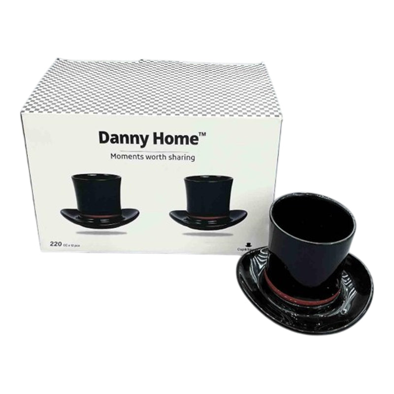 Danny Home Ceramic Cup & Saucer Set Black 100Ml-Black