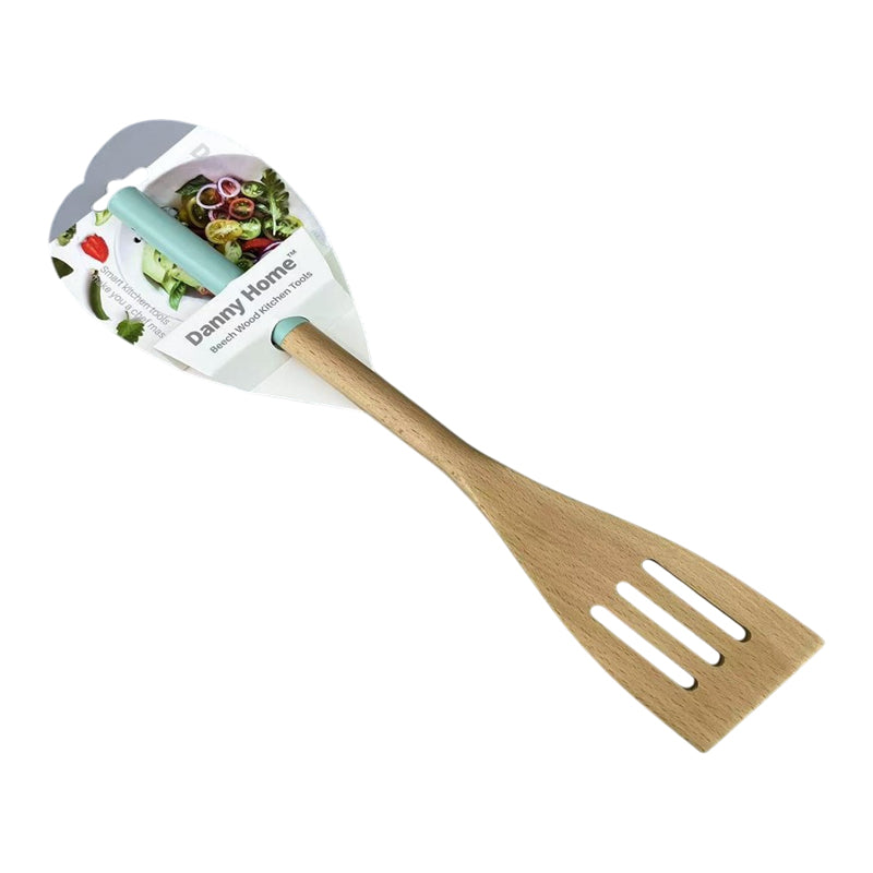 Danny Home Beech Wood Solid Slotted Turner With Painted Grip-33Cm-Wooden