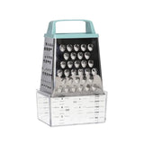 Danny Home S.S Steel 4 Sided Multi Grater With Plastic Storage Box 6X8.5X20Cm-Silver&Mint Green