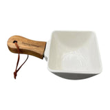 Danny Home Ceramic Appetizer Serving Dish Wooden Handle Square 19X10X5.5Cm
-White