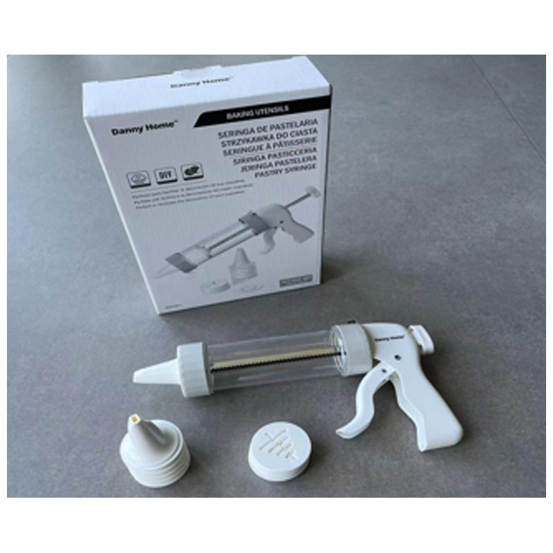 Danny Home Plastic Cup Cake Design Gun Design Discs+6 Piping Tips -22X13.5X5Cm-White