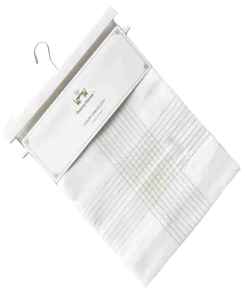 Danny Home Polyester Dining Tablecloth – Striped – 160 × 220 Cm-White