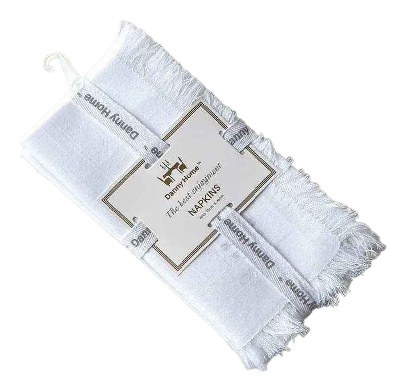 Danny Home 4-Piece Polyester Dining Napkin Set – With Fringe Border – 45 × 45 Cm-White