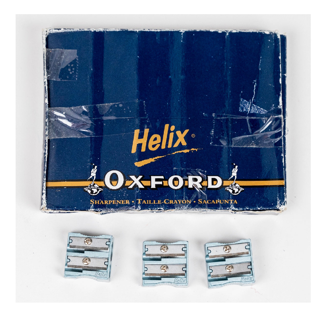 Helix Oxford Metal Wedge Pencil Sharpeners.-Blue