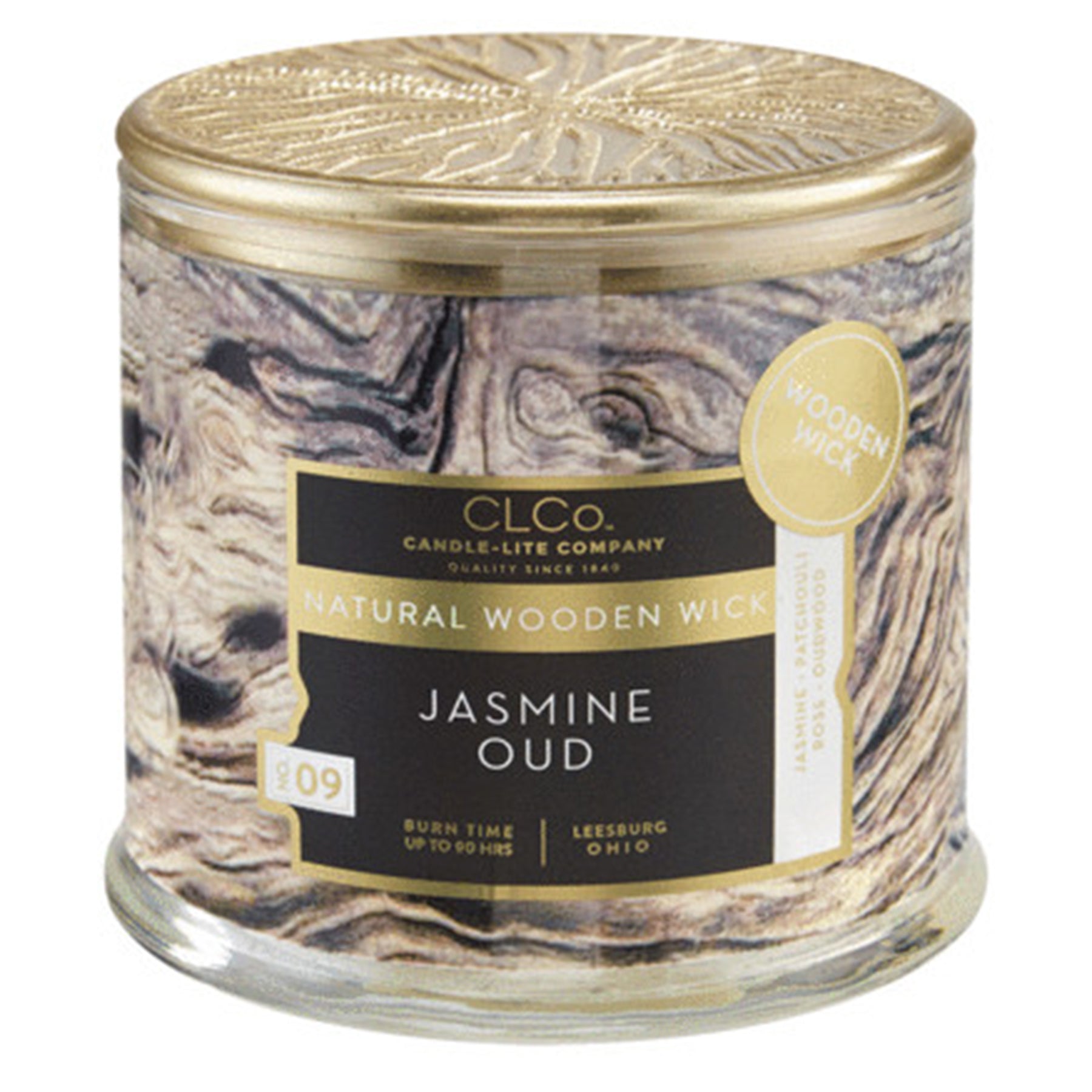 Jasmine Oud Natural Wooden Wick Glass Jar Candle