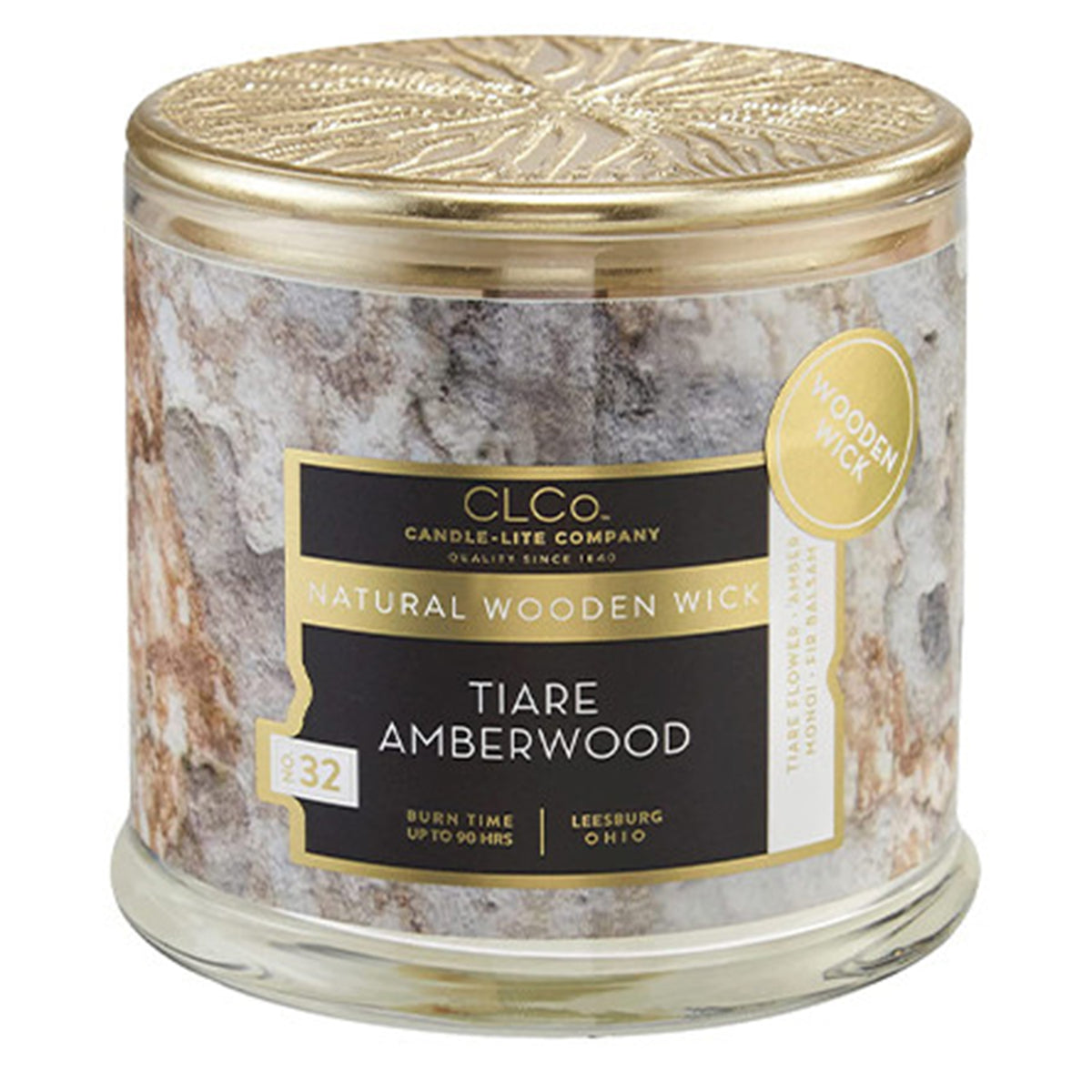 Tiare Amberwood Natural Wooden Wick Glass Jar Candle