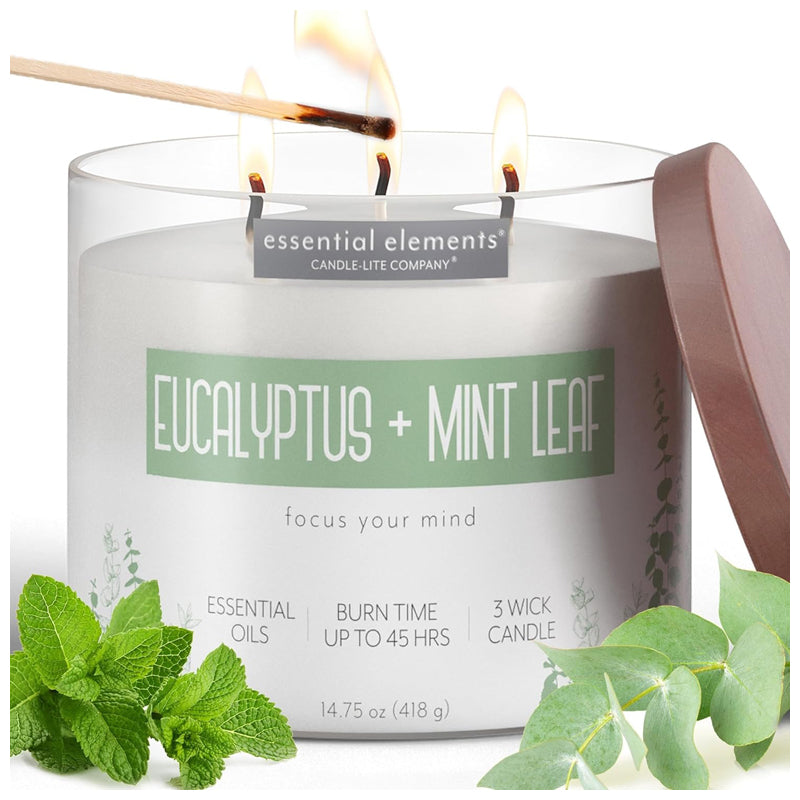 Candle-Lite Candle Esel 9Oz Eucalypt & Mint Leaf-White