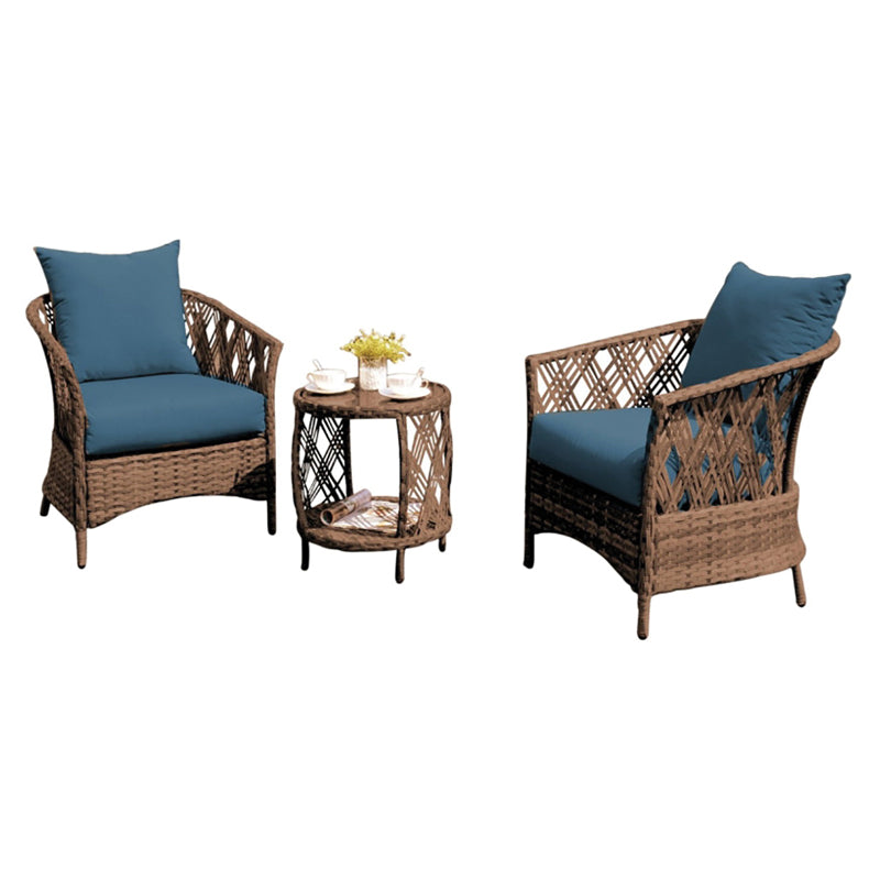 Seasonal Trends 3Pc Bistro Bayside Wicher Chat Set Brn With Blue Cushion-Brown