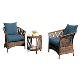 Seasonal Trends 3Pc Bistro Bayside Wicher Chat Set Brn With Blue Cushion-Brown