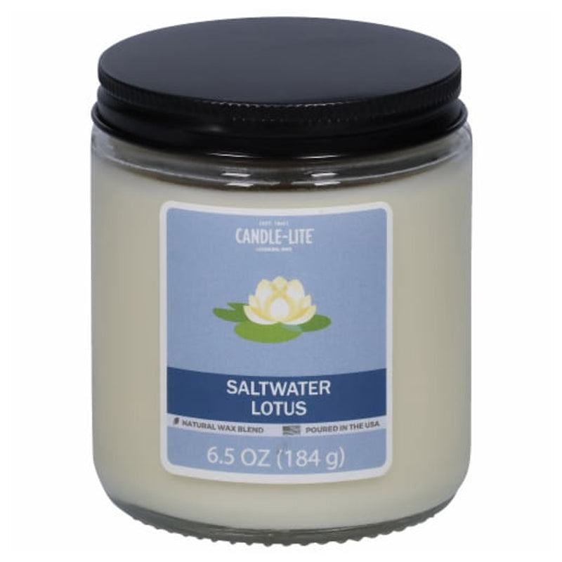 Candle Light Jar Candle With Top Lid 6.5Oz Saltwater Lotus Scent-White