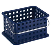سلة بلاستيكية صغيرة قابلة للتكديس خالية من مادة BPA بمقبض - 5.3 بوصة × 8.8 بوصة × 6.9 بوصة، أزرق داكن