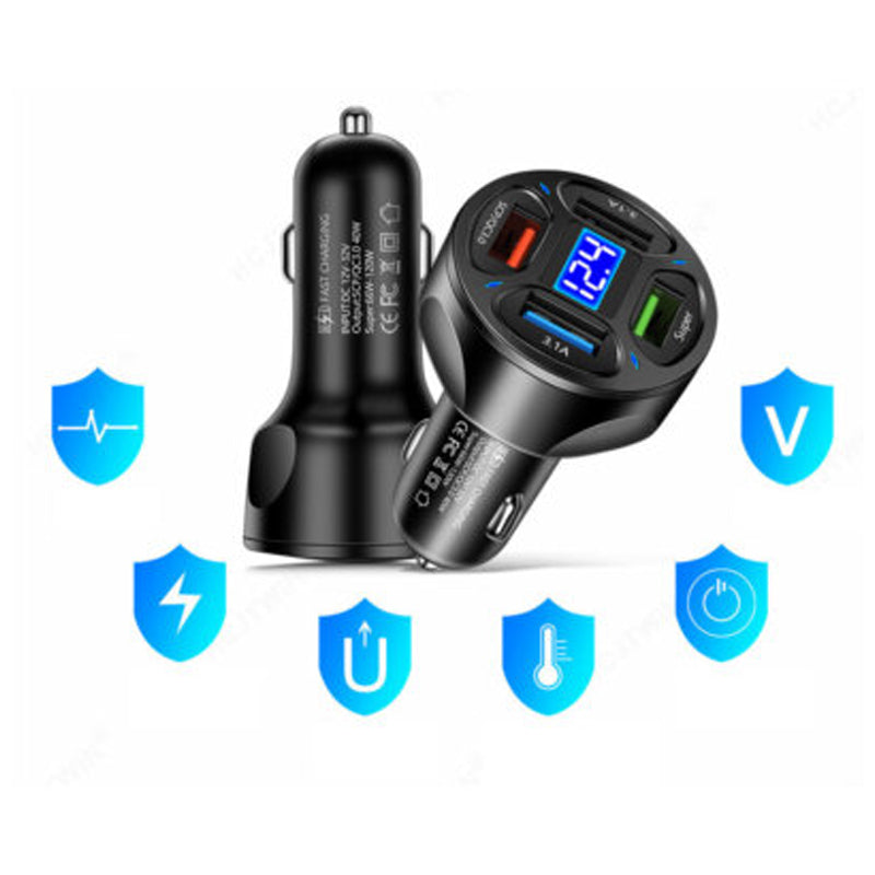 Quad Car Charger With Voltage Monitoring-Black