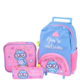 Cute Owl school trolley bag set