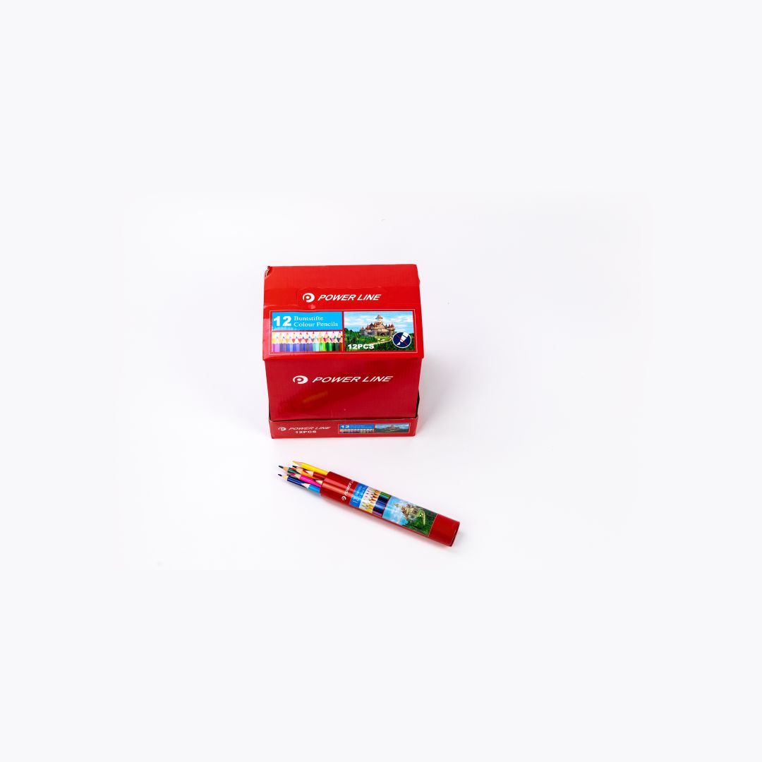Power Line 12 Buntstifte Colour Pencils Round Metal Tin-Multicolor