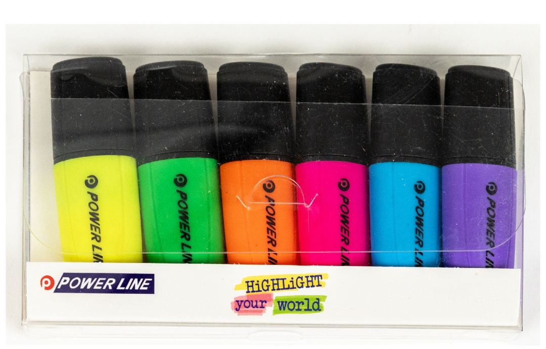 Power Line Fluorescent Highlighters Set Of 6-Multicolor