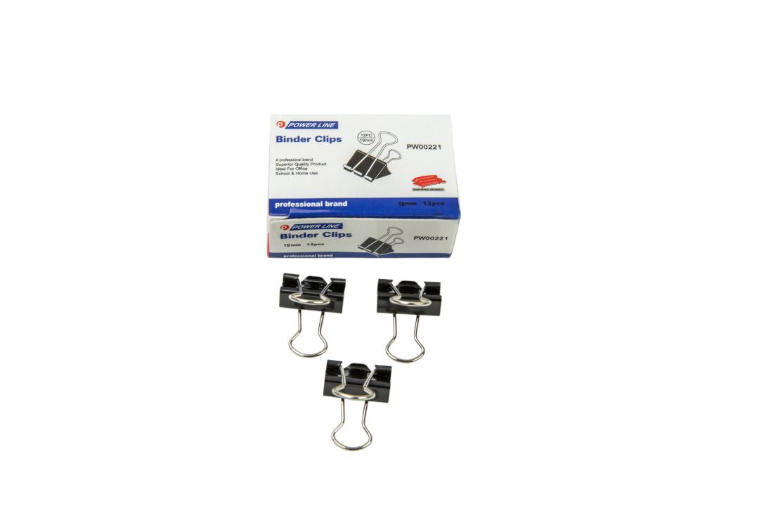 Power Line Metal Binder Clips 19 Mm Set Of 12-Black
