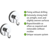 Vacuum-Loc Hook - Set of 2, Plastic, 2.4 x 2.6 x 2 inch, Chrome