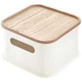 Medium Handled Bin& Wood Lid 8.4X8.4X5 Coconut - Light Grey