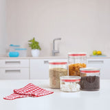 حاوية تخزين مطبخ سعة 2 لتر - شفاف & أحمر