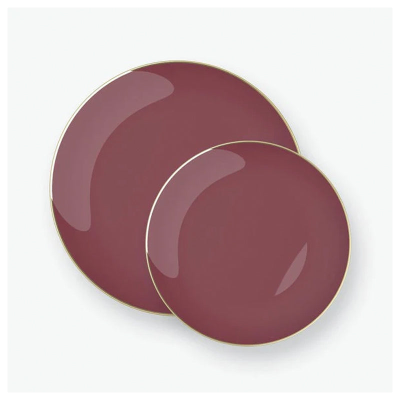 Luxe Party 10Pieces 10.25" Dinner Round Plates-Cranberry Red & Gold