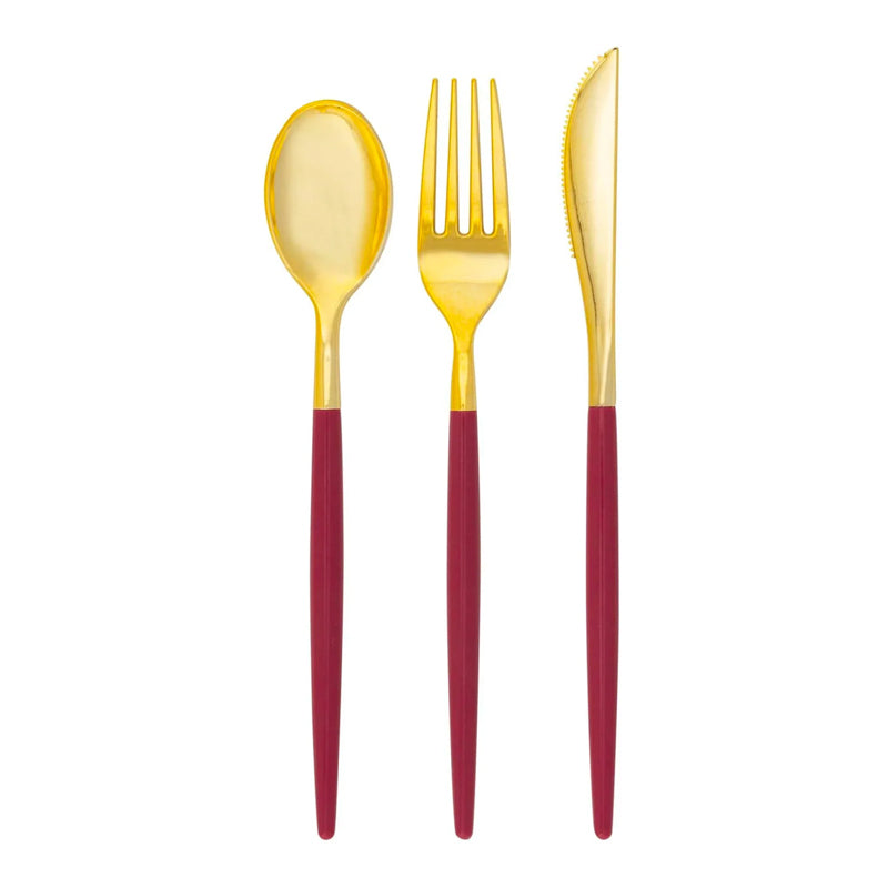 Luxe Party Cutlery Pack 32Pc 16/8/8 - Cranberry -Gold