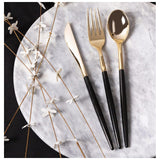 32 Pieces Chic Gold Glitter And Gold Combo Cutlery Pack-Gold-Black