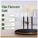 32 Pieces Chic Gold Glitter And Gold Combo Cutlery Pack-Gold-Black