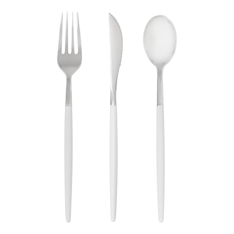 32Pc Combo Cutlery Pack-White & Silver