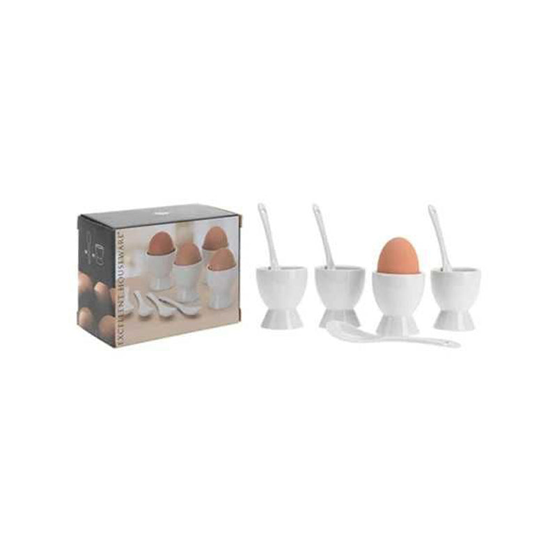 Excellent Houseware Porcelain Egg Cups With Spoons, 8 Pieces-White