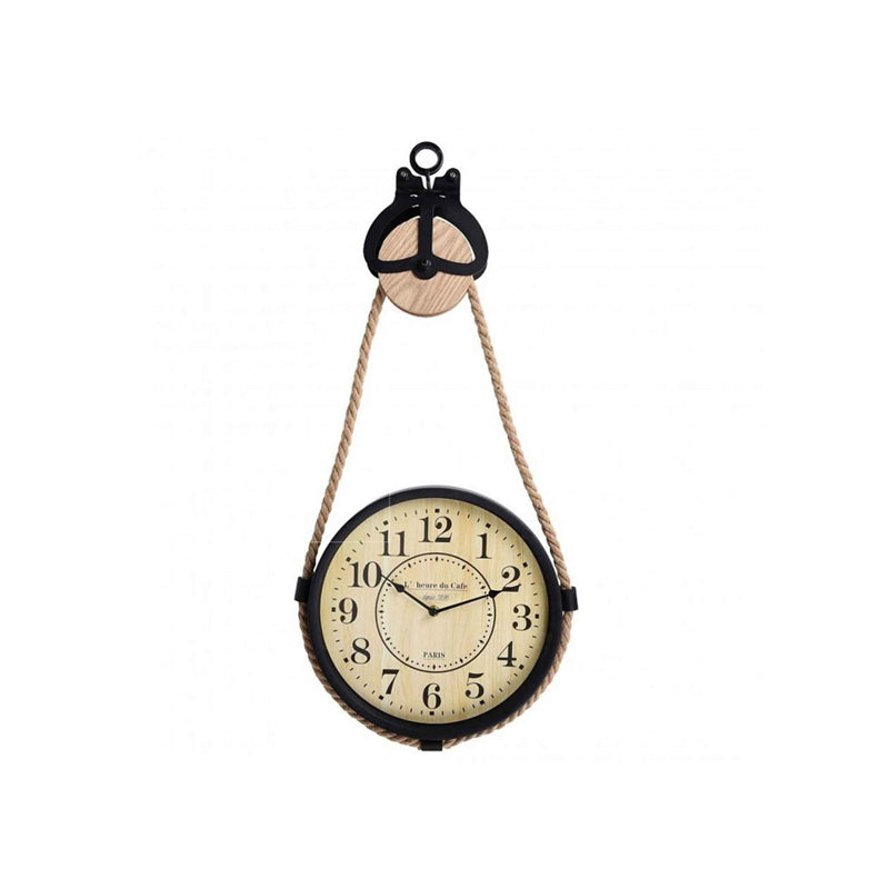 Clock On Pulley 73X33X4Cm-Biege & Brown