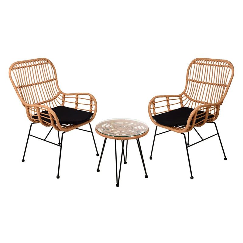 Rattan 3Pc Garden Rattan Chair& Table Set - Multicolour