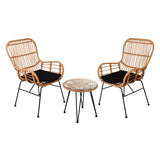 Rattan 3Pc Garden Rattan Chair& Table Set - Multicolour