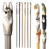 6pcs Hand-Carved Wood Animal Walking Stick